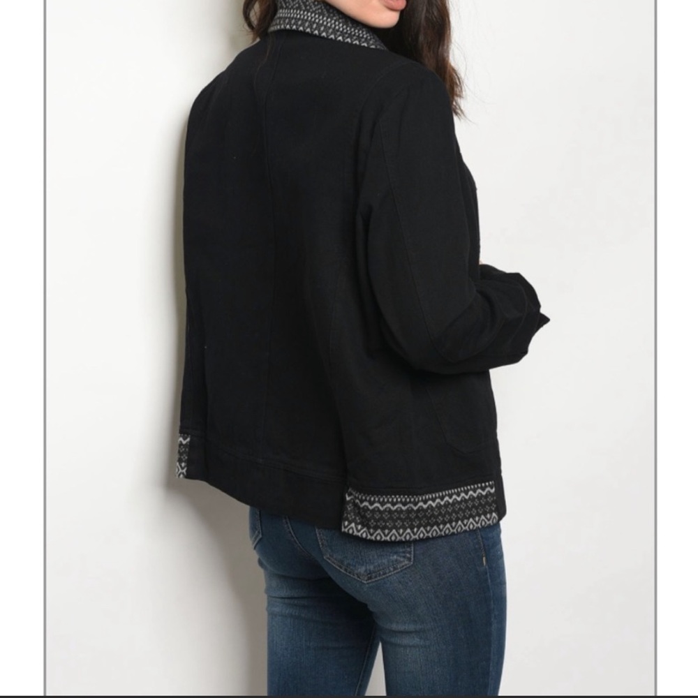 Black Denim Hem & Thread Fall Jacket Pockets Collar Detail Sizes Medium Large